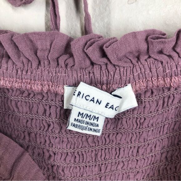 American Eagle Smocked Long Sleeve Purple Top Lace Boho Peasant Ruffle Medium - Picture 3 of 5